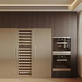 Modern Dark Wood Wine Cabinet With Metal Panel Glass Door Rack And Built in Appliances