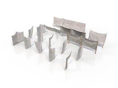 Gray Fabric Scene Components With Various Tent Canopy Shapes And Support Frames 3d model
