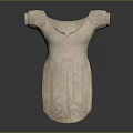 Cream Colored Short Sleeved V Neck Dress With Intricate Lace Details
