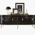 Luxury Black TV Stand With Gold Accents Table Lamp Photo Frame And Decor