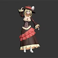 Cartoon Style 3D Female Character With Brown Pink Ruffled Dress Corset And Flower Hat