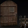 Wooden Scene Components Featuring Fence Panels Ladders Platforms Carts And Crates