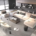 Modern Living Room Beige L Shaped Sofa And Coffee Table With Floor Lamp And Chairs