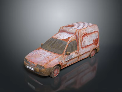 Rusty Old Van with Weathered Red Exterior and Worn Body Details 3d model