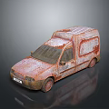 Rusty Old Van with Weathered Red Exterior and Worn Body Details