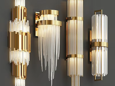 Modern Elegant Wall Lamps With Brass Frame And Crystal Glass Pendants 3d model