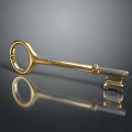 Shiny Metallic Golden Key Isolated on Smooth Black Surface With Reflection