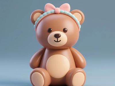 Cute Teddy Bear Ornament Decoration Set With Pink Bow Blue Headband For Home Decor Accent 3d model