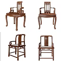 Traditional Chinese Style Wooden Armchairs With Carved Backrest And Armrest Design