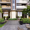 Landscape of residential area of unit entrance door 3d model