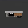 Modern Wooden Kitchen Setup With Sink Microwave Oven Stove And Cabinets