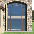 Classic Wooden Casement Window With Decorative Lattice And Scenic Green Lawn Trees View