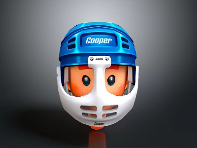 Cooper Hockey Helmet With Cartoon Face Design And White Blue Details 3d model