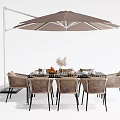 Outdoor Dining Table and Wicker Chairs Set with Large Parasol Tableware Decorative Centerpiece
