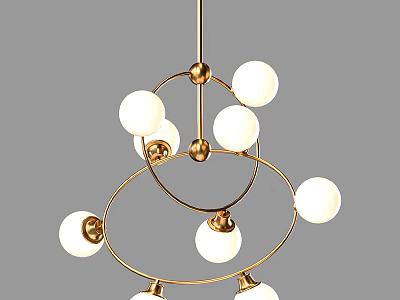 Modern Gold Metal Chandelier With Multiple White Globe Shades And Circular Ring Design 3d model