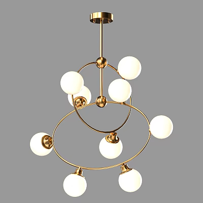 Modern Gold Metal Chandelier With Multiple White Globe Shades And Circular Ring Design 3d model