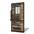 Vintage Wooden Door With Reclaimed Wood Planks Barred Window And Metal Details