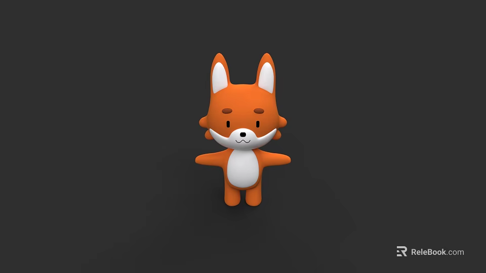 Cute 3D Cartoon Fox Character With Orange White Fur And Black Background 3d model 