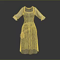 Vintage Gray Striped Dress With Belted Waist Long Sleeves And Pouch