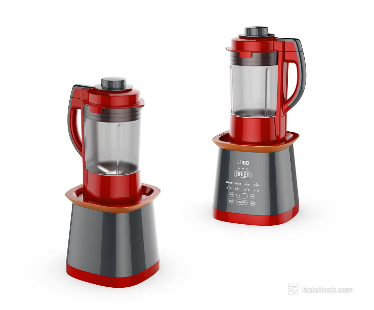 Red and Gray Kitchen Blenders in Two Sizes with Transparent Jars and Control Panels 3d model 