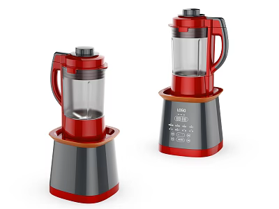 Red and Gray Kitchen Blenders in Two Sizes with Transparent Jars and Control Panels 3d model