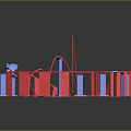 Colorful Playground Structure Featuring Red Curved Slide Blue Pillars And Gray Base