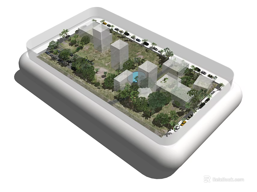 Detailed Commercial Equipment 3D Model With Buildings Greenery And Parking Layout 3d model 