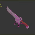 Futuristic Combat Knife With Silver Blade Orange Handle Green Gems And Metal Parts