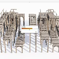 Wooden Road Facilities With Sturdy Supports And Pathway Structures For Pedestrian Use 3d model