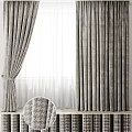 Gray And White Plaid Curtains With Sheer Panels For Modern Window Interior