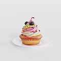 Delicious Cupcake with Cream Frosting Fresh Blueberry Toppings and Colorful Sprinkles on White Plate
