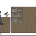 Modern Wooden Bookcase Design With Glass Door Compartments And Closed Storage Cabinets