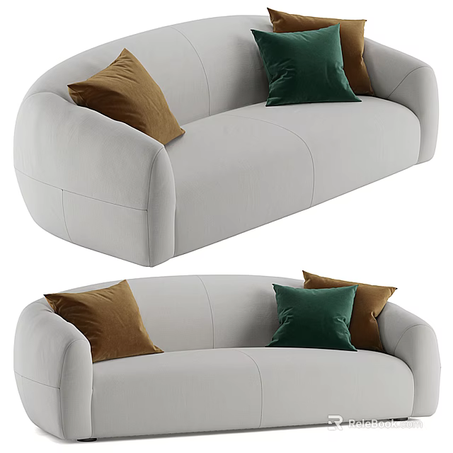 Comfortable Modern Light Gray Sectional Sofa With Brown And Green Decorative Pillows 3d model
