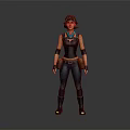 Female Adventurer Character 3D Model With Black Vest Blue Pants And Wrist Guards Standing Pose