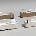 Modern Reception Desk Designs Featuring Wooden White Countertops Decorative Plants and Computers