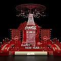 Coca-Cola Themed Red Stage with Happy New Year Decorations Lanterns and Stairs