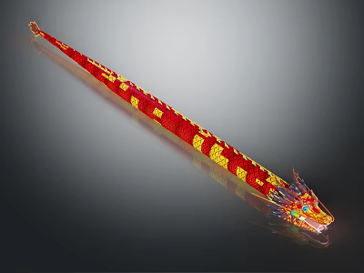 Traditional Red Dragon Boat Adorned With Golden Dragon Patterns And Ornate Head Details 3d model