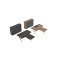 Modern Office Desk with Wooden Top Metal Legs and Glass Door Storage Cabinet
