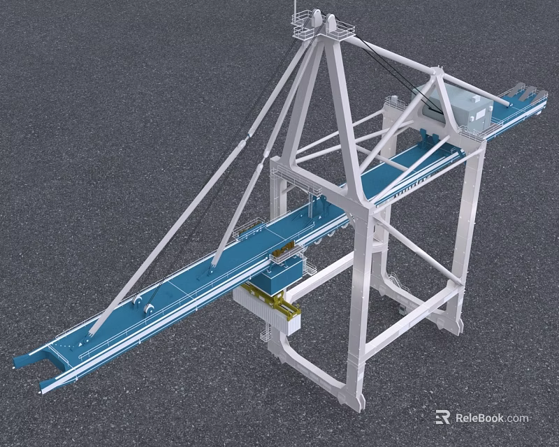 Industrial Gantry Crane With White Metal Frame And Blue Conveyor For Port Cargo Handling 3d model 