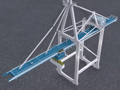 Industrial Gantry Crane With White Metal Frame And Blue Conveyor For Port Cargo Handling 3d model