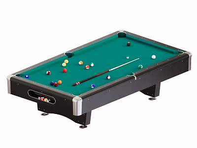 Professional Billiard Table With Green Felt Surface Colorful Balls And Cue Stick 3d model
