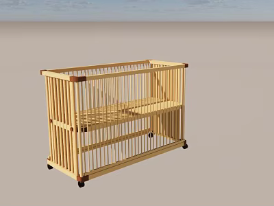 Simple Design Natural Wooden Baby Crib With Wheels And Lower Shelf 3d model