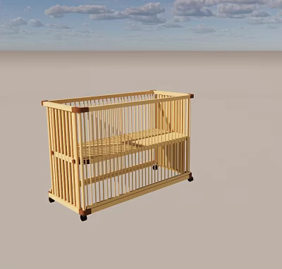 Simple Design Natural Wooden Baby Crib With Wheels And Lower Shelf 3d model