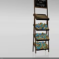 Multi tiered Wooden Display Shelf with Signage and Colorful Items for Retail