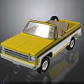 Yellow Convertible Pickup Truck with White Accents Brown Seats and Open Bed