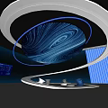 Futuristic Interior With Blue Holographic Sphere And Circular Rings Lighting Design