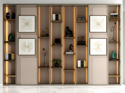 Modern Elegant Decorative Cabinet With Illuminated Compartments Paintings Books And Sculptures 3d model