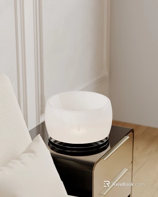 White Modern Table Lamp On Black Table With Light Colored Sofa And Wooden Floor 3d model 