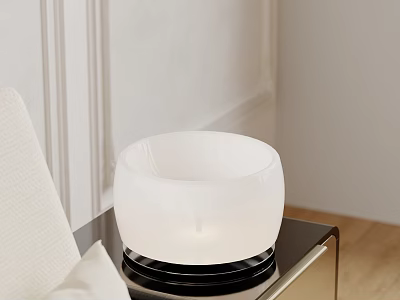 White Modern Table Lamp On Black Table With Light Colored Sofa And Wooden Floor 3d model