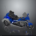 Modern Blue Motorcycle With Sidecar Chrome Parts And Leather Seats On Reflective Surface
